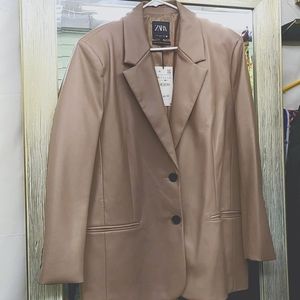 ZARA Faux Leather Tan Blazer - New w/ Tags